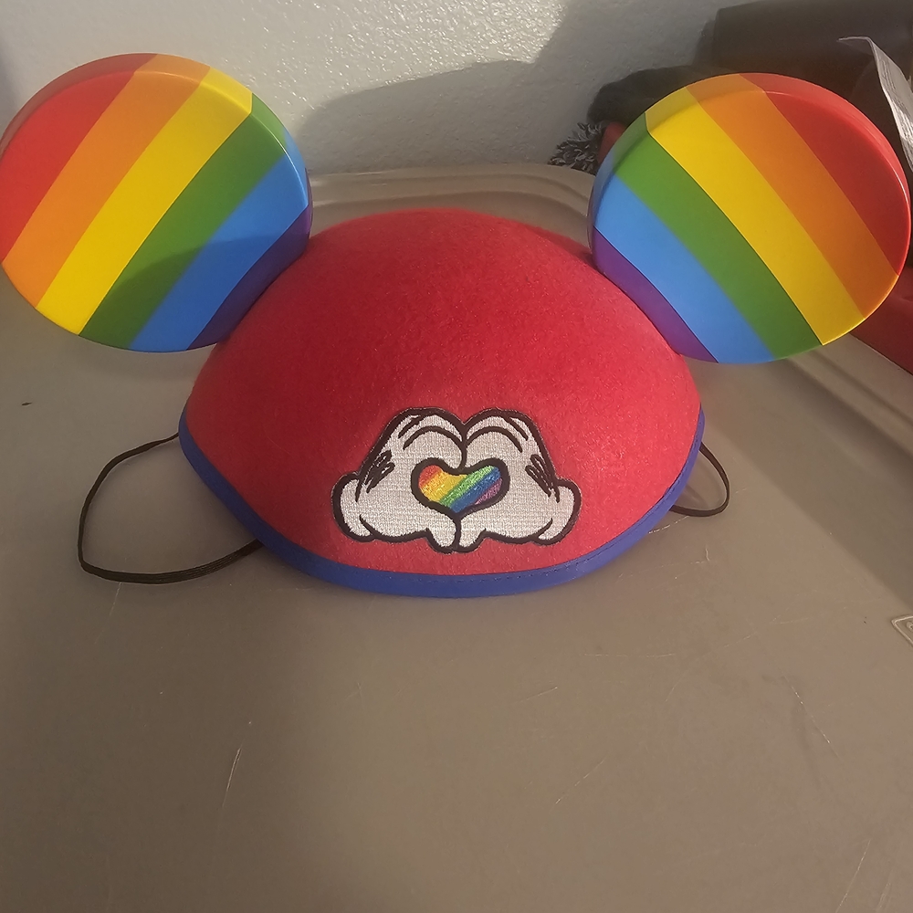 Disney Red Felt Mouse Ear Hat with Rainbow Ears